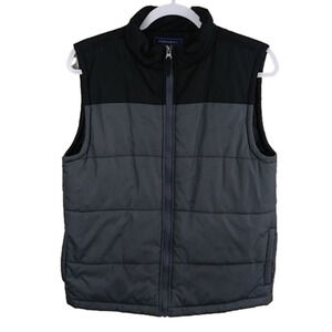 Crown & Ivy Gray Color Block Mock Neck Sleeveless Zip Up Quilted Winter Vest